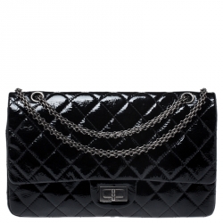 Pre Owned Chanel Black Quilted Patent Leather Reissue 2.55 Classic 227 Flap Bag