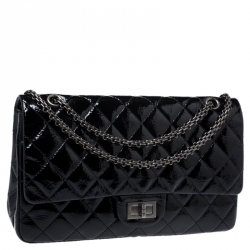 Pre Owned Chanel Black Quilted Patent Leather Reissue 2.55 Classic 227 Flap Bag
