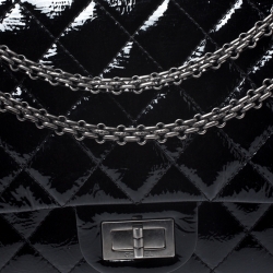 Pre Owned Chanel Black Quilted Patent Leather Reissue 2.55 Classic 227 Flap Bag