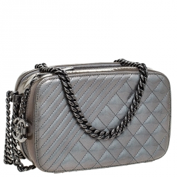 Pre Owned Chanel Grey Vinyl and Leather Small Coco Boy Camera Case Bag