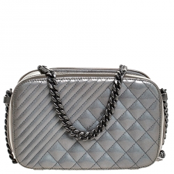 Pre Owned Chanel Grey Vinyl and Leather Small Coco Boy Camera Case Bag