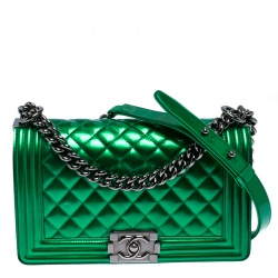 Chanel Metallic Green Quilted Leather Medium Boy Flap Bag Chanel