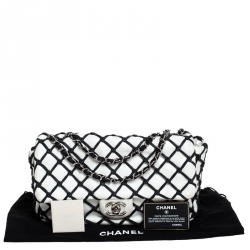 مملوكة مسبقًا Chanel White/Black Leather Canebiers Jumbo Flap Bag
