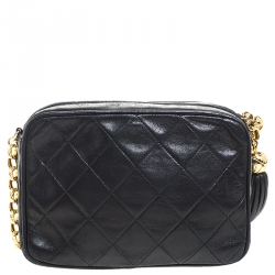 Chanel Black Quilted Leather Vintage CC Tassel Camera Bag