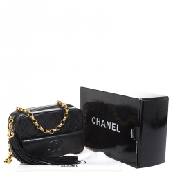 Chanel Black Quilted Leather Vintage CC Tassel Camera Bag