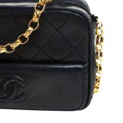 Chanel Black Quilted Leather Vintage CC Tassel Camera Bag