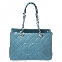 Pre Owned Chanel Blue Quilted Leather Grand Shopper Tote