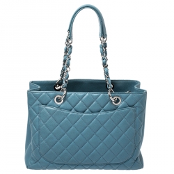 Pre Owned Chanel Blue Quilted Leather Grand Shopper Tote