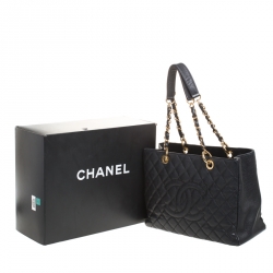 Pre Owned حقيبة شانيل غراند شوبر جلد كافيار سوداء مبطنة