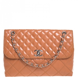 Chanel Orange Quilted Patent Leather In The Business Flap Bag