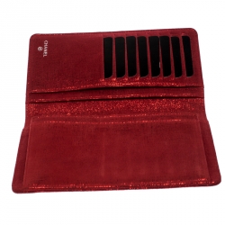 Chanel Red Quilted Lame Fabric Yen Bifold Wallet