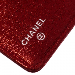 Chanel Red Quilted Lame Fabric Yen Bifold Wallet