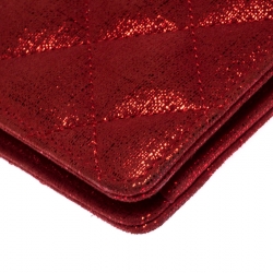 Chanel Red Quilted Lame Fabric Yen Bifold Wallet