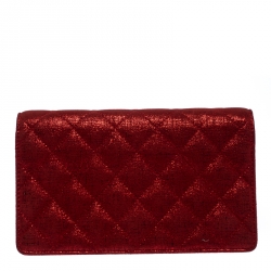Chanel Red Quilted Lame Fabric Yen Bifold Wallet