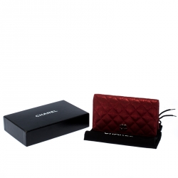 Chanel Red Quilted Lame Fabric Yen Bifold Wallet