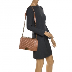 مملوكة مسبقًا Chanel Metallic Peach Quilted Leather New Medium Boy Flap Bag