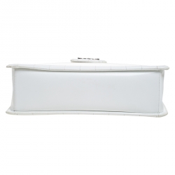 Pre Owned Chanel Off White Patent Leather Reverso Boy Tote