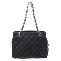 Pre Owned Chanel Black Quilted Caviar Leather Petite Tote Bag