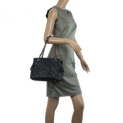 Pre Owned Chanel Black Quilted Caviar Leather Petite Tote Bag