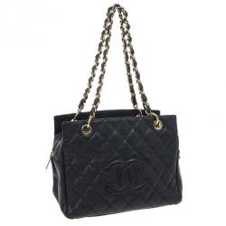 Pre Owned Chanel Black Quilted Caviar Leather Petite Tote Bag
