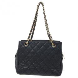Pre Owned Chanel Black Quilted Caviar Leather Petite Tote Bag