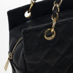 Pre Owned Chanel Black Quilted Caviar Leather Petite Tote Bag