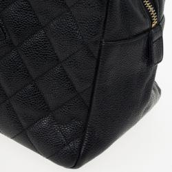 Pre Owned Chanel Black Quilted Caviar Leather Petite Tote Bag