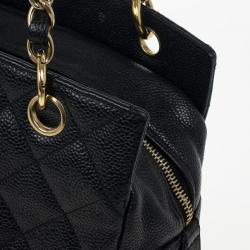 Pre Owned Chanel Black Quilted Caviar Leather Petite Tote Bag