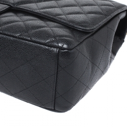 Pre Owned حقيبة شانيل ماكسي كلاسيك جلد كافيار أسود مبطن بقلا ب