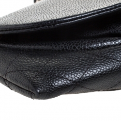 Pre Owned محفظة بسلسلة شانيل نصف قمر جلد كافيار رصاصية