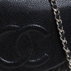 Pre Owned محفظة بسلسلة شانيل نصف قمر جلد كافيار رصاصية