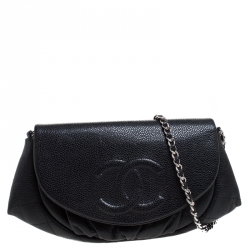 Pre Owned محفظة بسلسلة شانيل نصف قمر جلد كافيار رصاصية