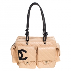 Chanel Beige Quilted Leather Ligne Cambon Reporter Bag Chanel