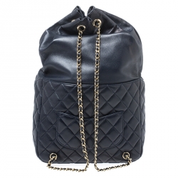 Pre Owned Chanel Navy Blue Quilted Leather Large Seoul Backpack