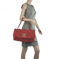 Pre Owned Chanel Orange Tweed Flap Shoulder Bag