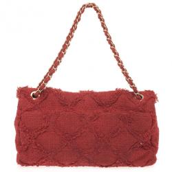 Pre Owned Chanel Orange Tweed Flap Shoulder Bag