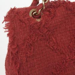 Pre Owned Chanel Orange Tweed Flap Shoulder Bag