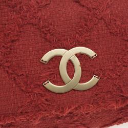 Pre Owned Chanel Orange Tweed Flap Shoulder Bag