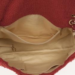 Pre Owned Chanel Orange Tweed Flap Shoulder Bag