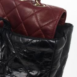 مملوكة مسبقًا Chanel Black Glazed Distressed Leather Burgundy Lambskin Portobello Large Tote Bag