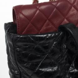مملوكة مسبقًا Chanel Black Glazed Distressed Leather Burgundy Lambskin Portobello Large Tote Bag