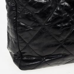 مملوكة مسبقًا Chanel Black Glazed Distressed Leather Burgundy Lambskin Portobello Large Tote Bag