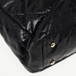 مملوكة مسبقًا Chanel Black Glazed Distressed Leather Burgundy Lambskin Portobello Large Tote Bag