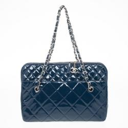 Pre Owned Chanel Vintage Large Blue Quilted Tote Bag 