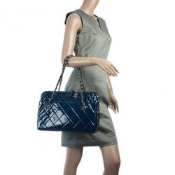Pre Owned Chanel Vintage Large Blue Quilted Tote Bag 