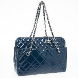 Pre Owned Chanel Vintage Large Blue Quilted Tote Bag 
