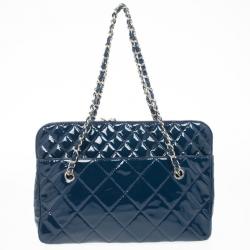 Pre Owned Chanel Vintage Large Blue Quilted Tote Bag 