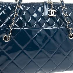 Pre Owned Chanel Vintage Large Blue Quilted Tote Bag 