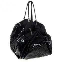 Pre Owned Chanel Black Patent Stretch Spirit XL Cabas Hobo