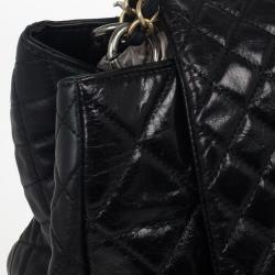 Pre Owned Chanel Black Distressed Quilted Lambskin Hobo 